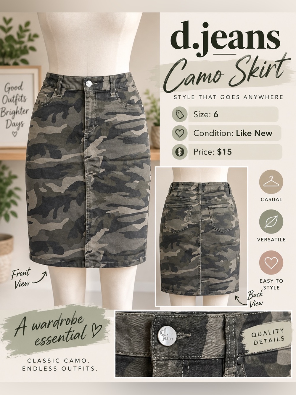 d. jeans Camo Mini Skirt in Olive & Dark Gray